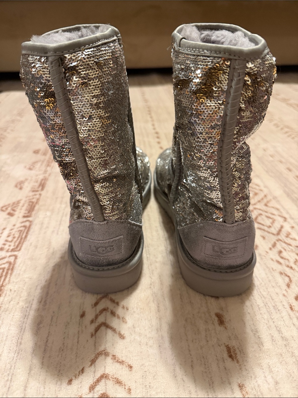 UGG Kids Silver Sequin Mid-Calf Cozy Boots